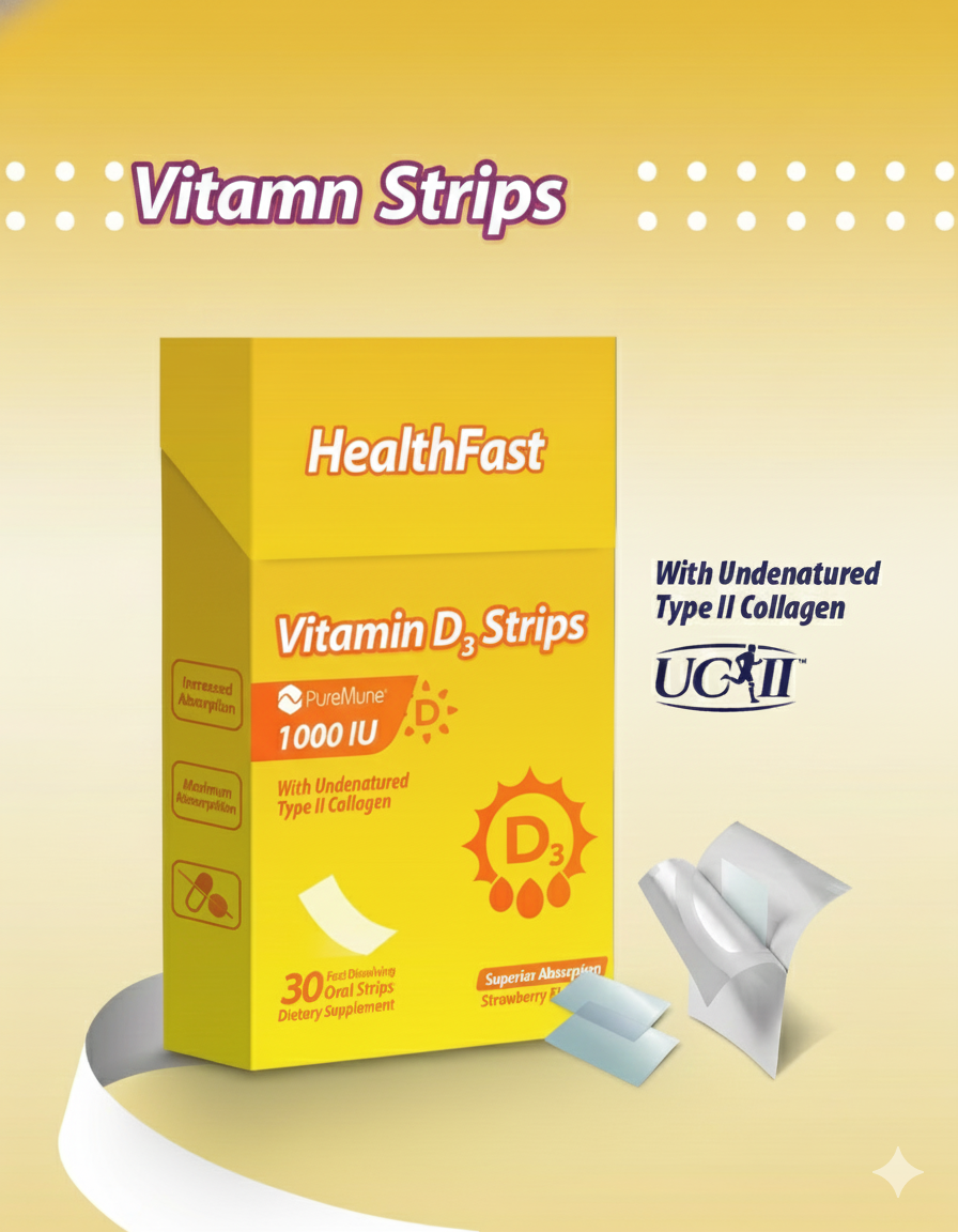 HealthFast ვიტამინი D3 ზოლები - 1000 სე